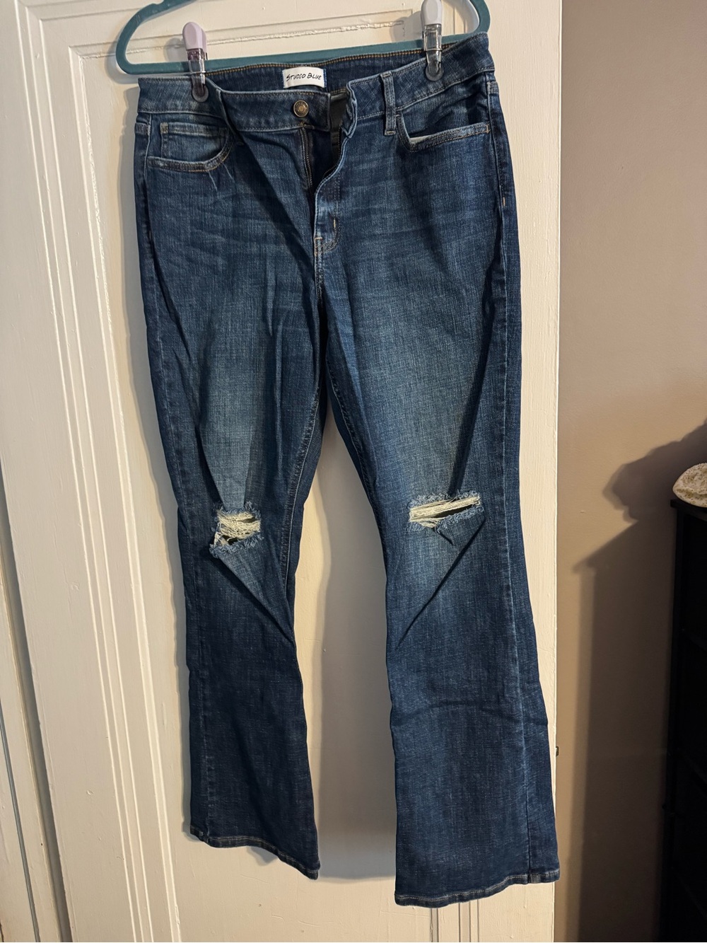 Studio Dark Blue Flare Jeans with Knee Distress